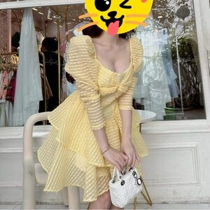 Elegant Yellow Long Sleeve Dress